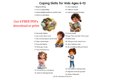 Coping Skills for Kids age 6 – 12 with PTSD. Free Lists to Download